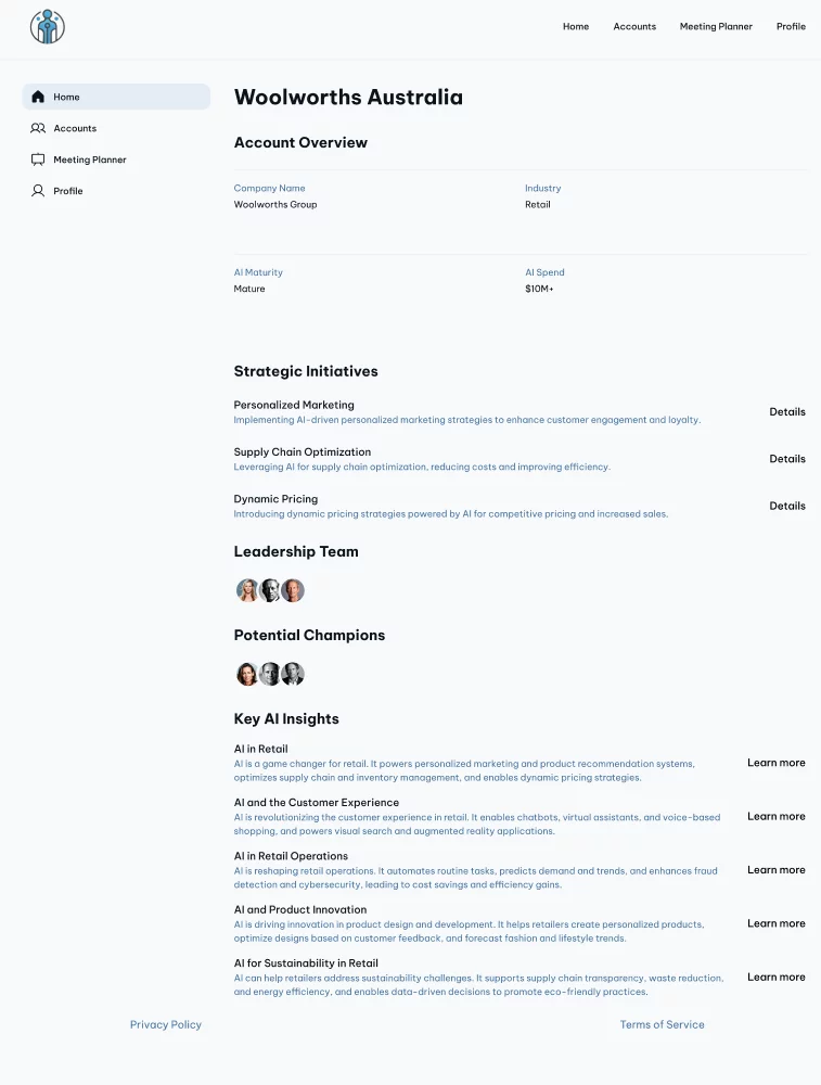 Talos AI Account page concept